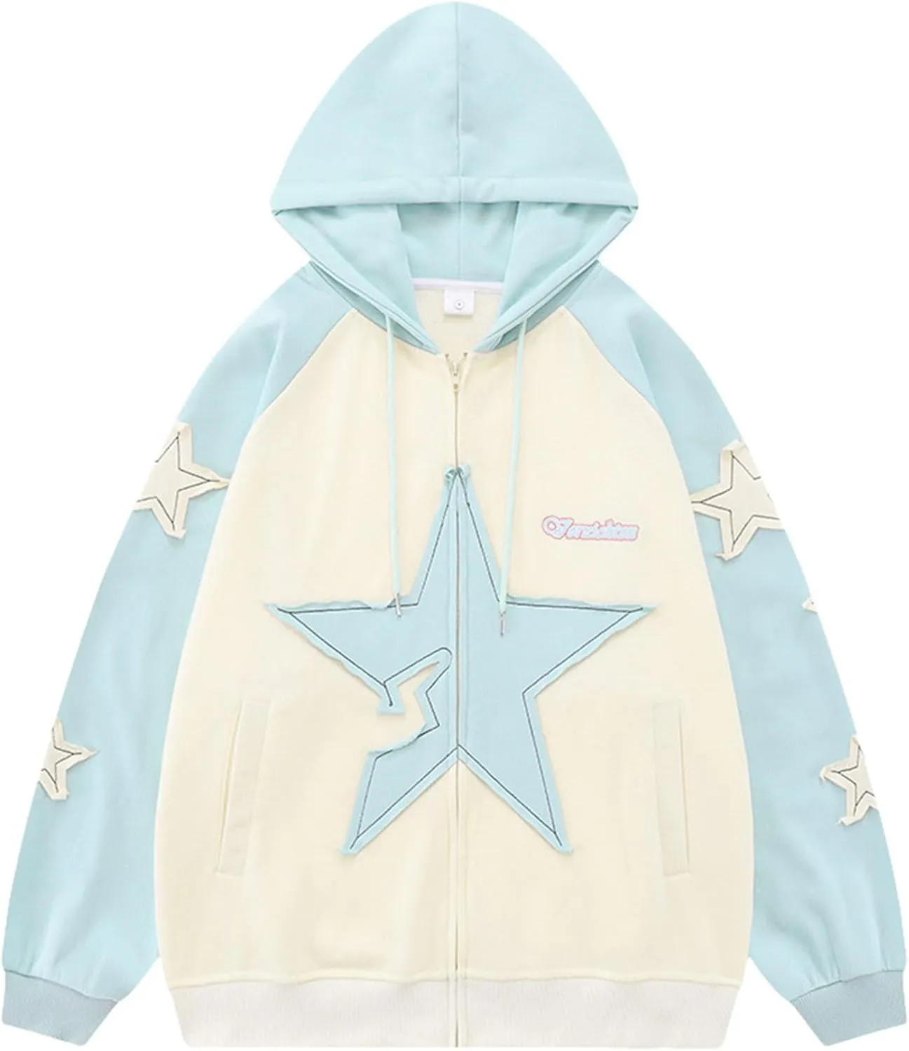 FantasyGears Women Y2K Zip Up Hoodie Star Graphic Hoodies Oversized Vintage Hooded Sweatshirt Streetwear Jacket