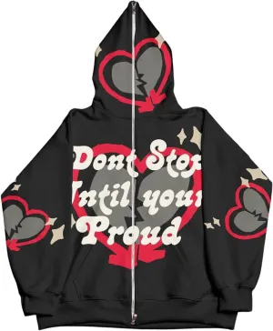Full Zip Hoodies for Women Men Graphic Hoodies Y2k Over Face Oversized Jackets Vintage Sweatshirt Star Hoodie Black-XL