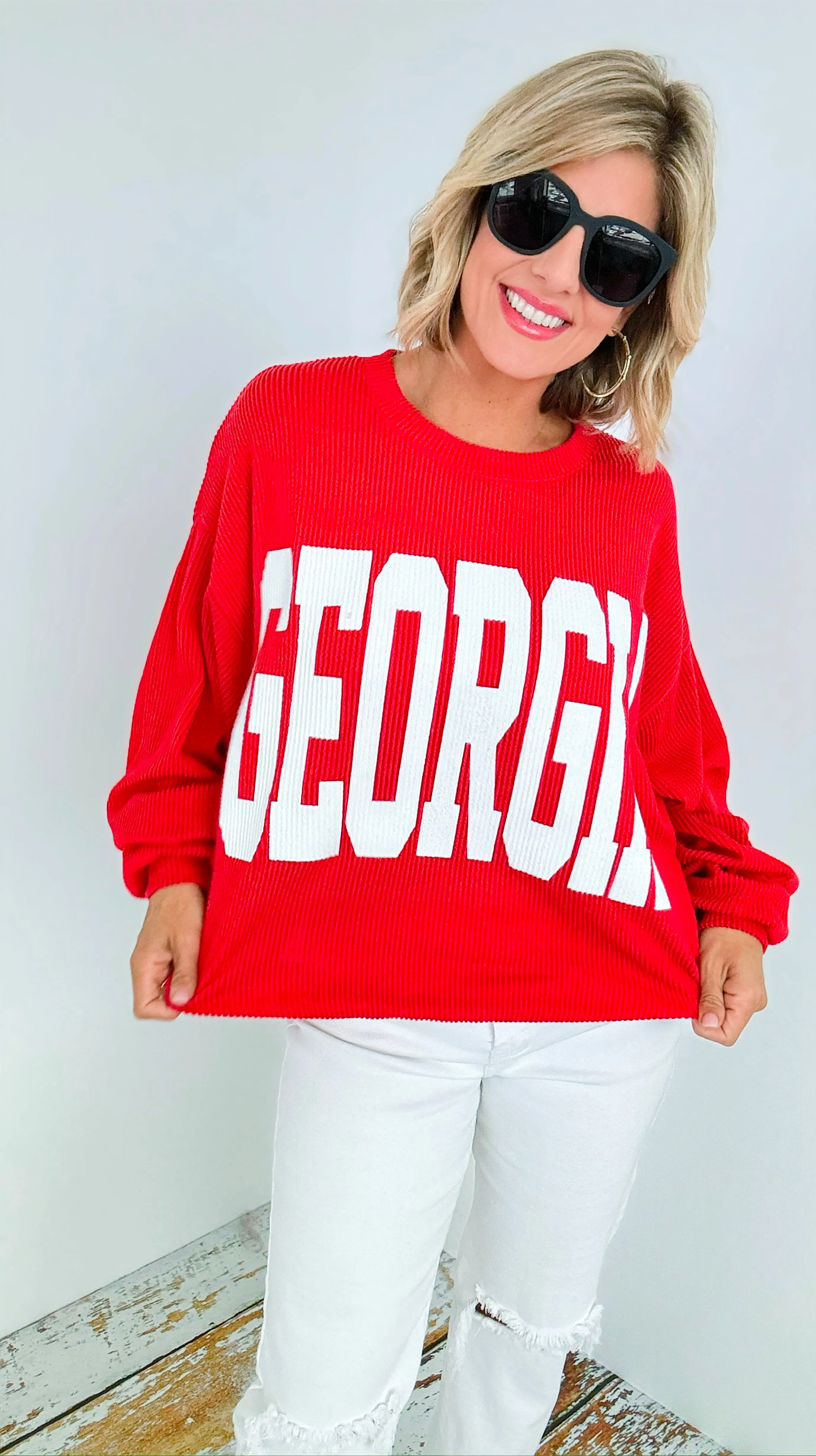 Georgia Graphic Textured Sweatshirt - Red