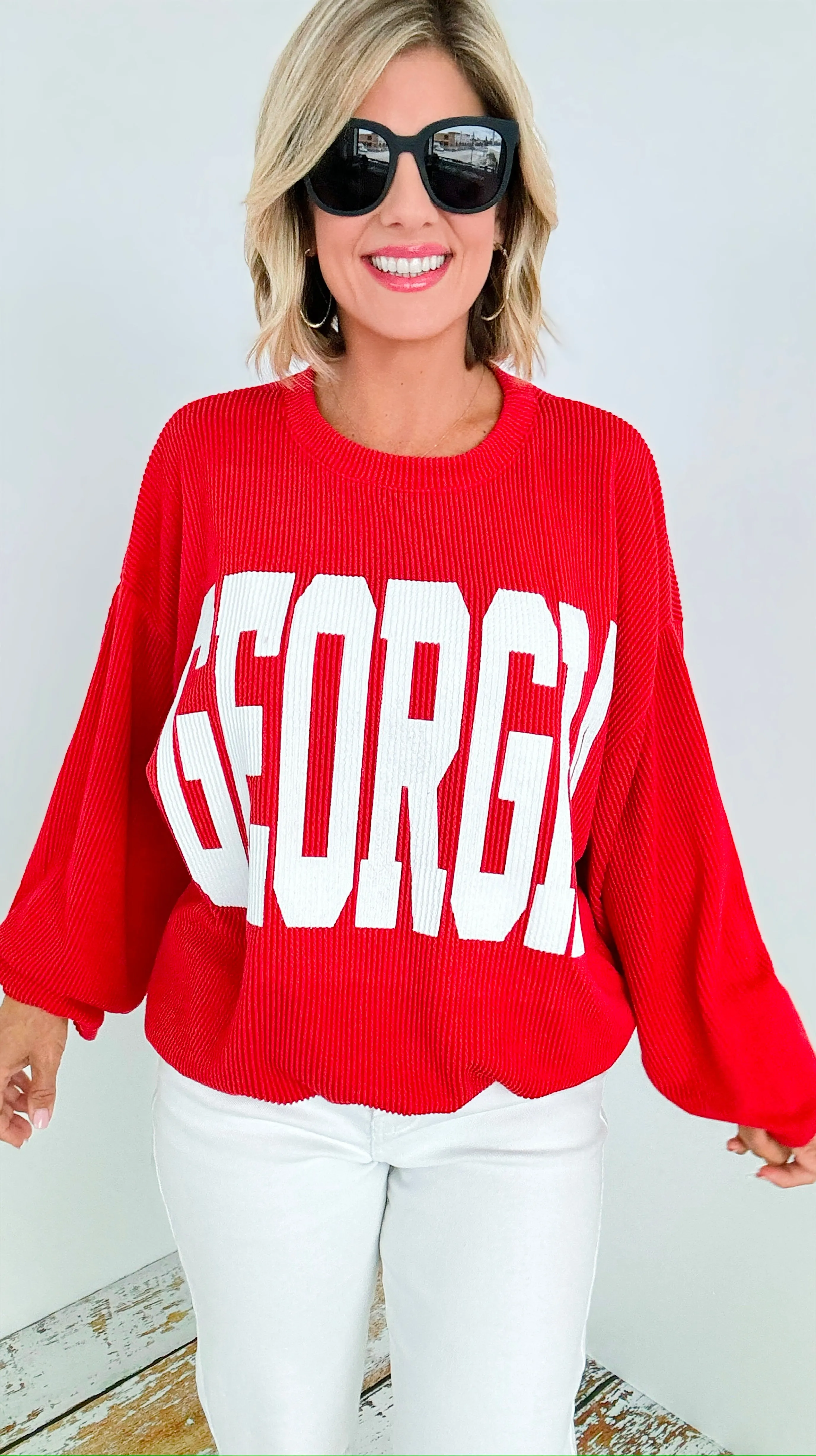 Georgia Graphic Textured Sweatshirt - Red