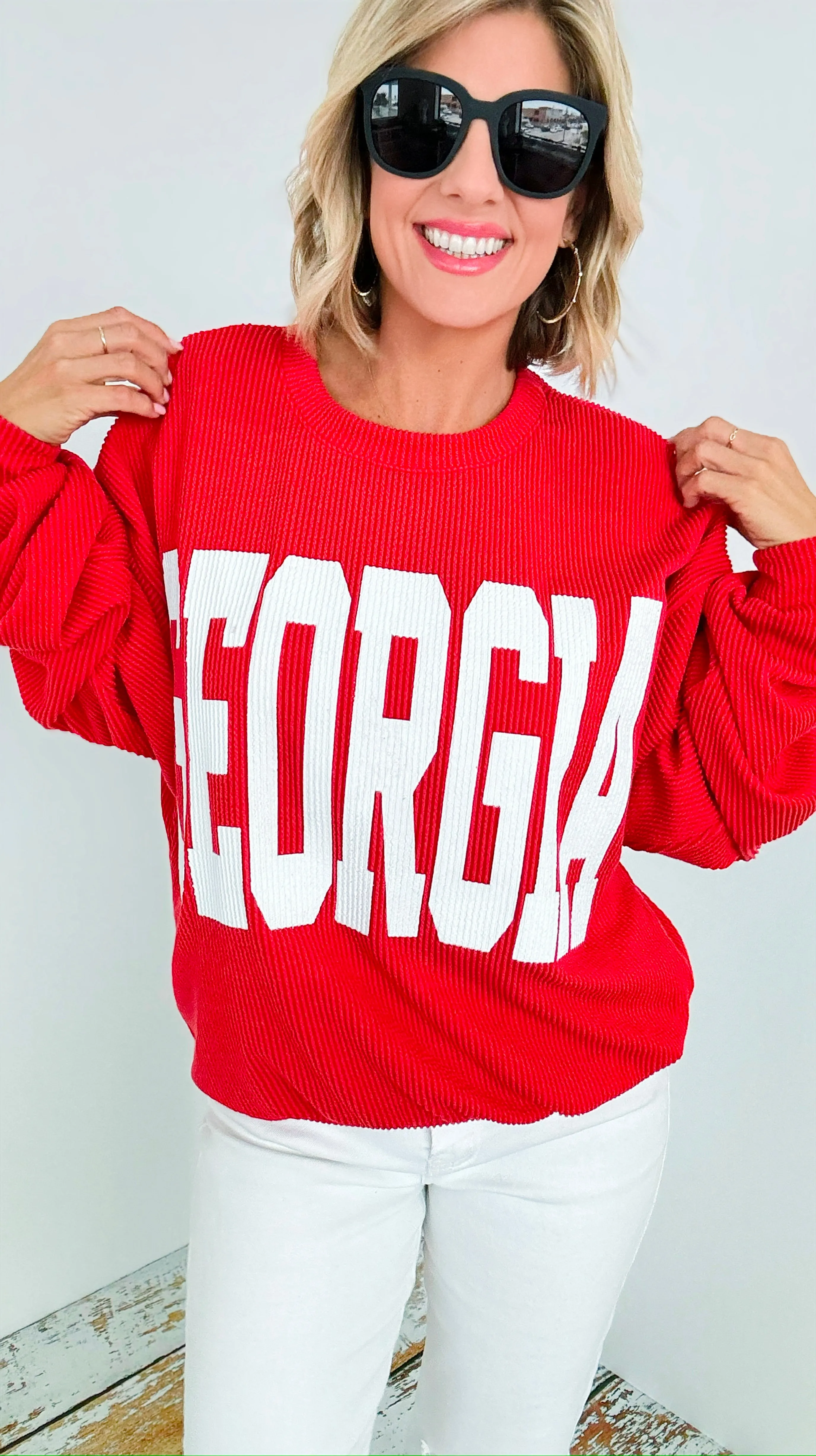 Georgia Graphic Textured Sweatshirt - Red