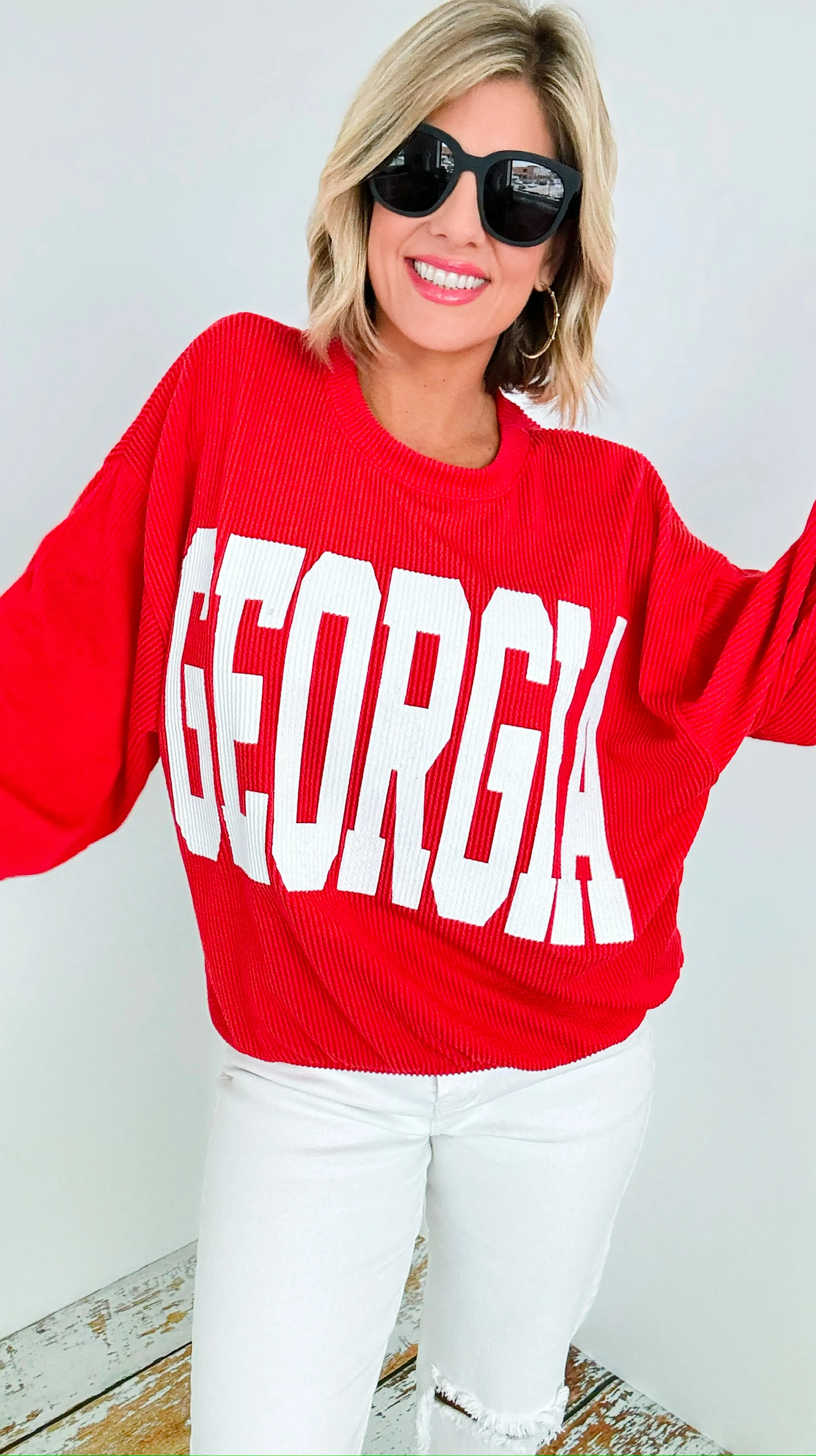 Georgia Graphic Textured Sweatshirt - Red
