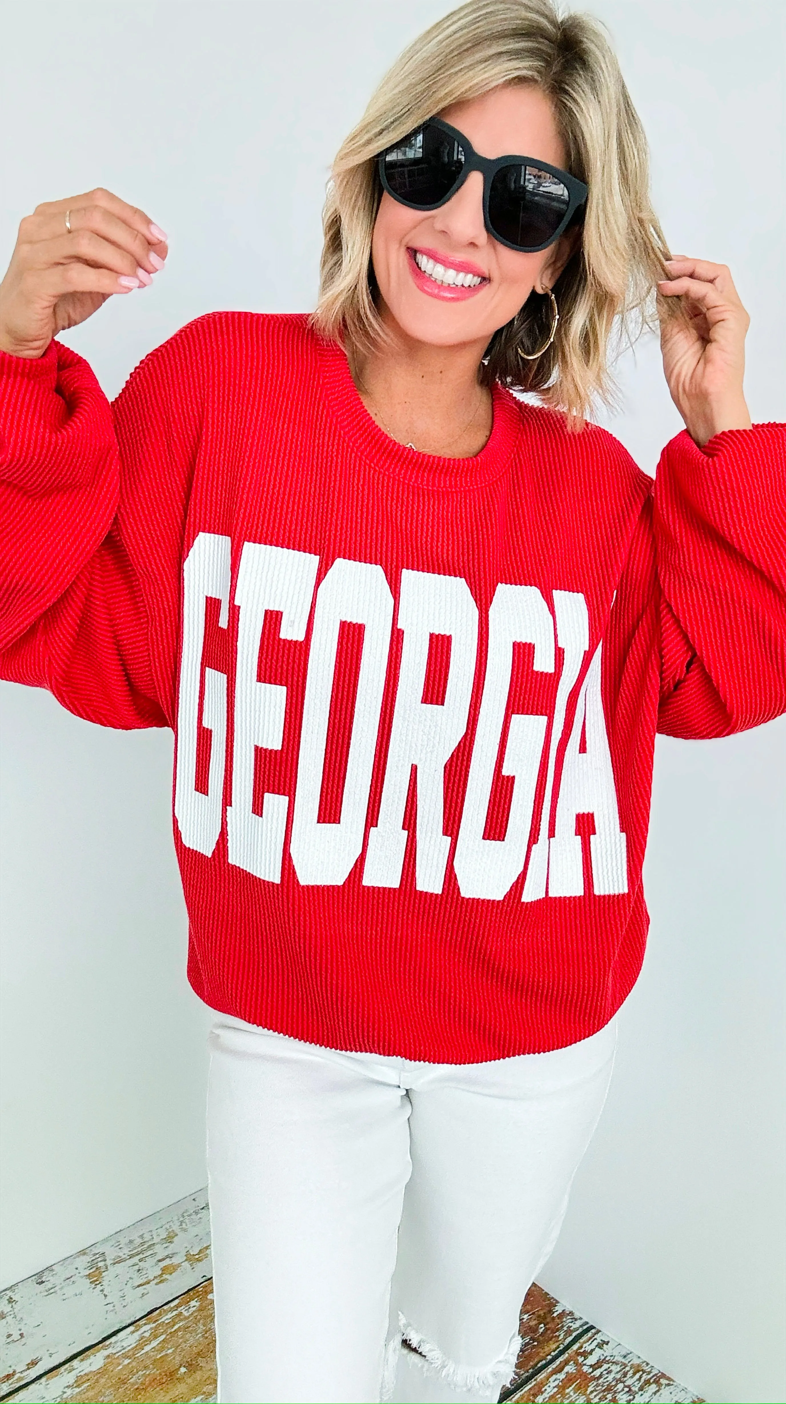Georgia Graphic Textured Sweatshirt - Red