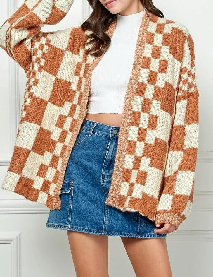 Giraropa Women Checkered Cardigan 2024 Long Sleeve Open Front Loose Knit Sweater Oversized Lightweight Cardigans Outwear