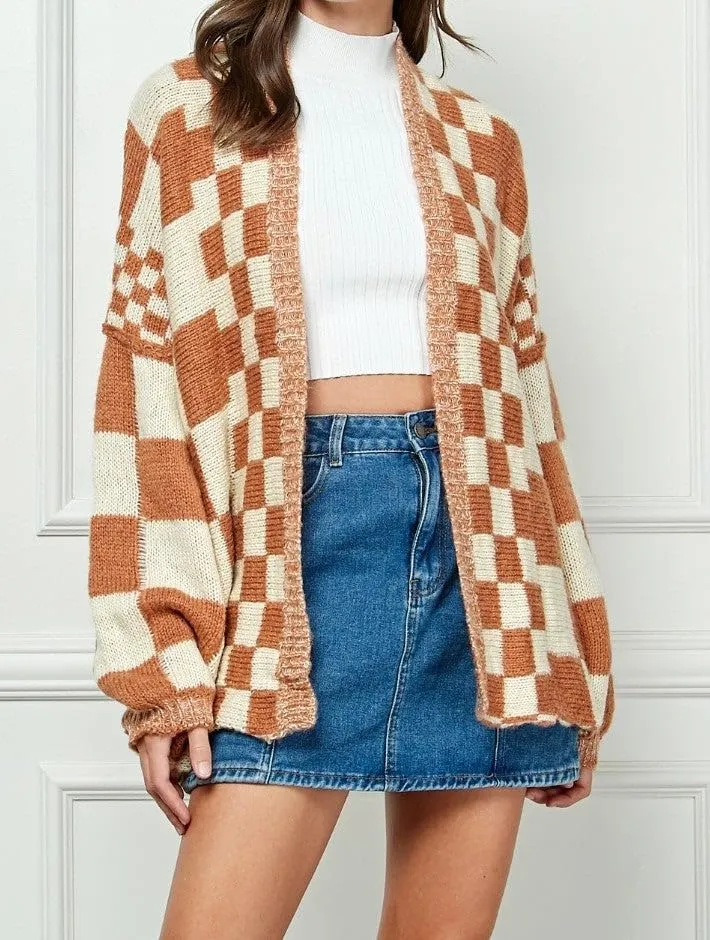 Giraropa Women Checkered Cardigan 2024 Long Sleeve Open Front Loose Knit Sweater Oversized Lightweight Cardigans Outwear