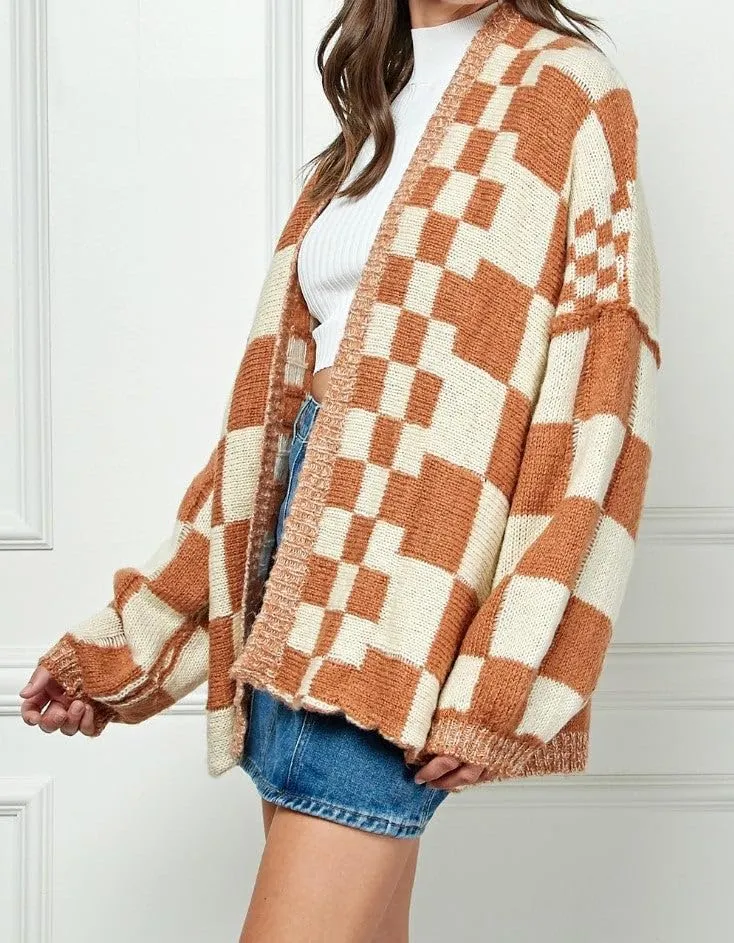 Giraropa Women Checkered Cardigan 2024 Long Sleeve Open Front Loose Knit Sweater Oversized Lightweight Cardigans Outwear