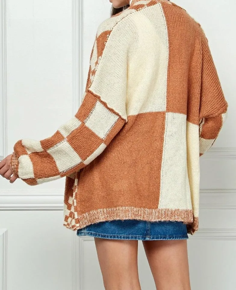 Giraropa Women Checkered Cardigan 2024 Long Sleeve Open Front Loose Knit Sweater Oversized Lightweight Cardigans Outwear