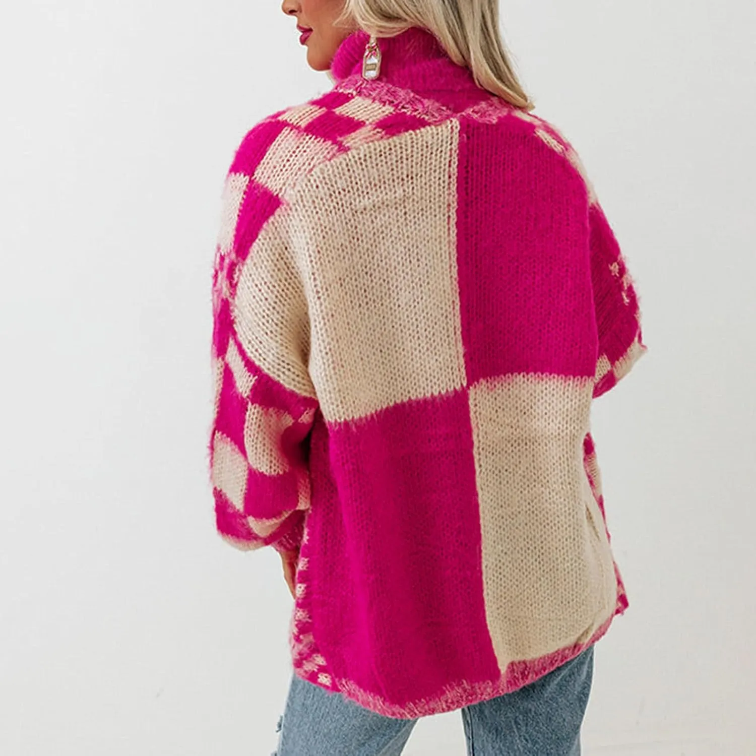 Giraropa Women Checkered Cardigan 2024 Long Sleeve Open Front Loose Knit Sweater Oversized Lightweight Cardigans Outwear