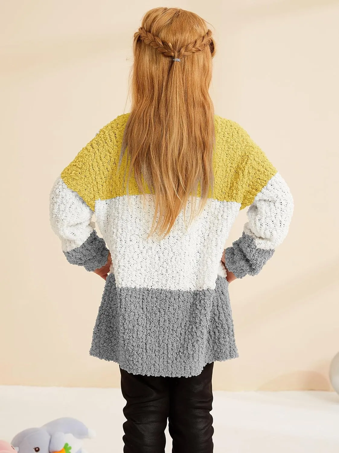 Girls Casual Open Front Long Sleeve Cardigan Pocket Fashion Sweater Outwear