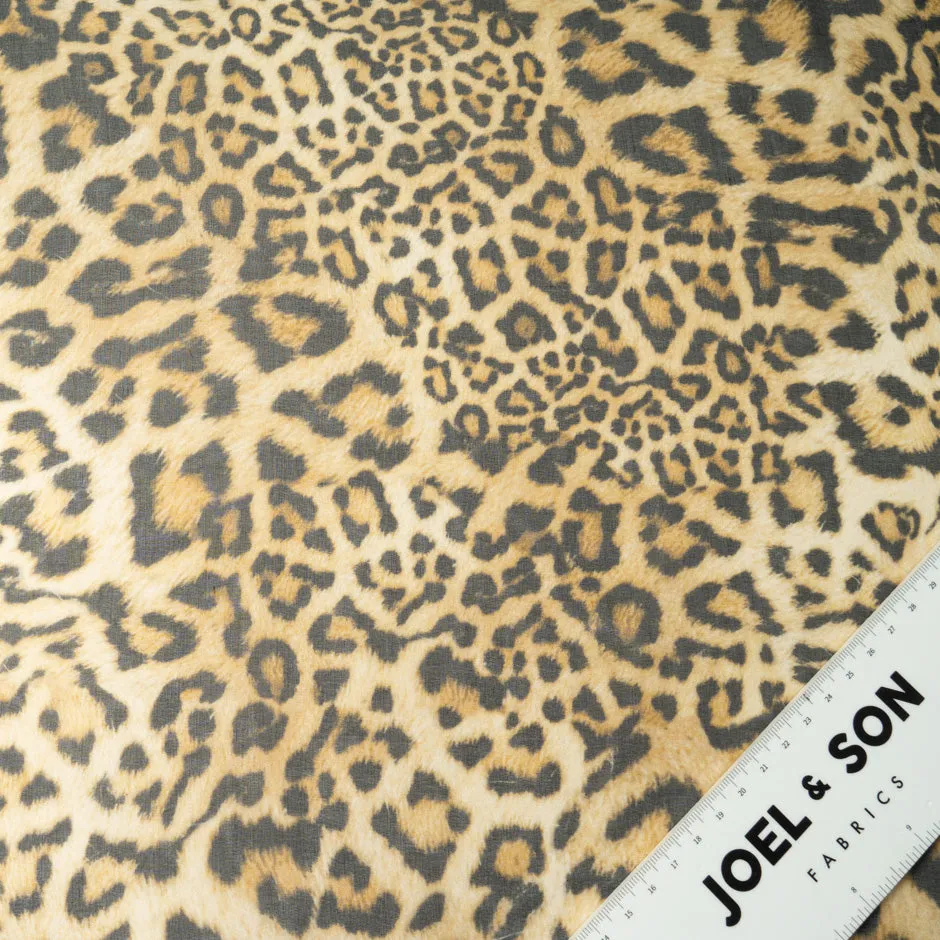 Golden Brown & Black Leopard Printed Silk Chiffon