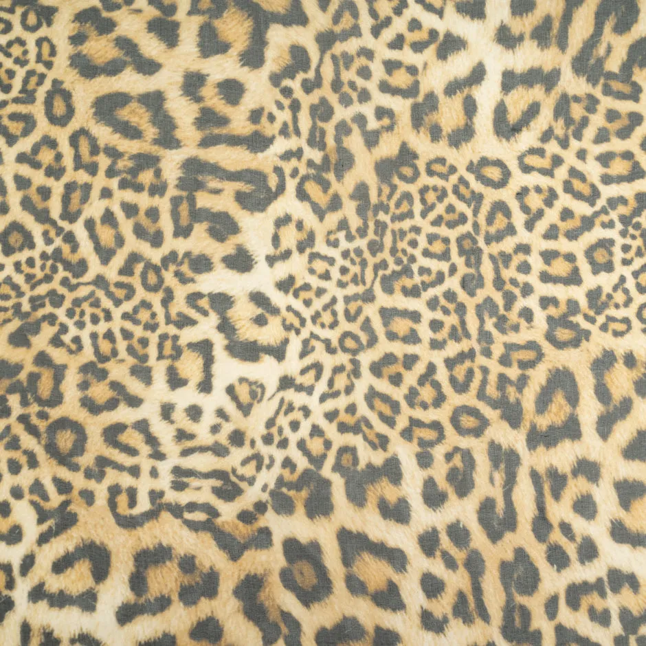 Golden Brown & Black Leopard Printed Silk Chiffon
