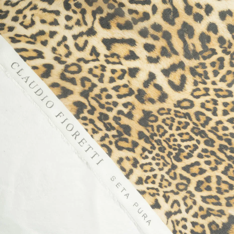 Golden Brown & Black Leopard Printed Silk Chiffon