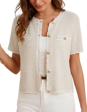 GRACE KARIN Women's 2025 Summer Striped Cardigan Sweaters Casual Short Sleeve Open Front Button Down Knit Sweater Tops