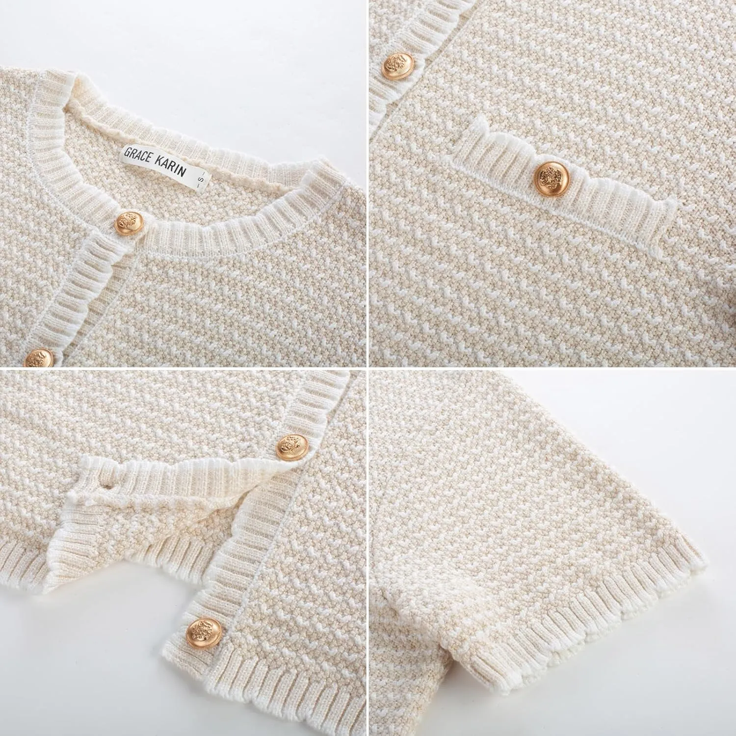 GRACE KARIN Women's 2025 Summer Striped Cardigan Sweaters Casual Short Sleeve Open Front Button Down Knit Sweater Tops