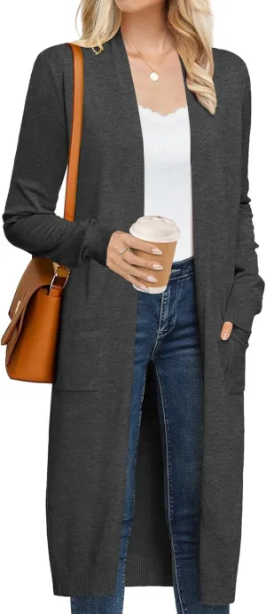GRACE KARIN Women's 2025 Trendy Long Cardigans Sweater Lightweight Open Front Long Sleeve Maxi Duster Coats with Pockets