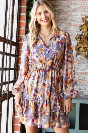 Gray Multi Abstract Print Dress