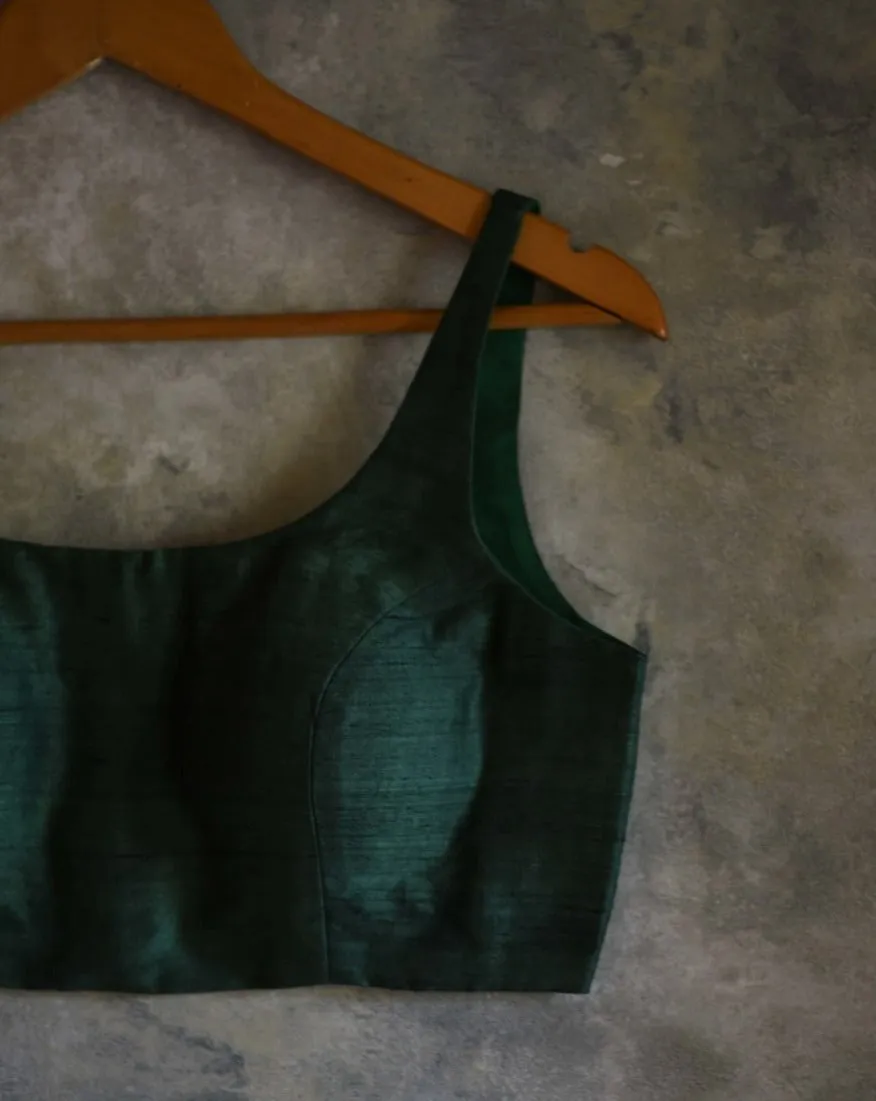 Green Color Silk Readymade Sleeveless Blouse