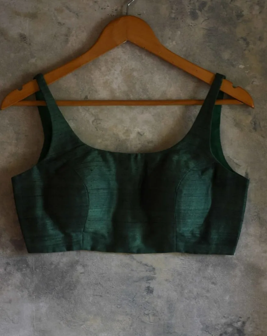 Green Color Silk Readymade Sleeveless Blouse