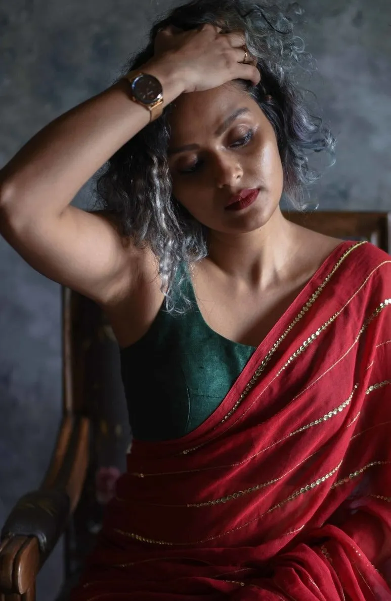 Green Color Silk Readymade Sleeveless Blouse