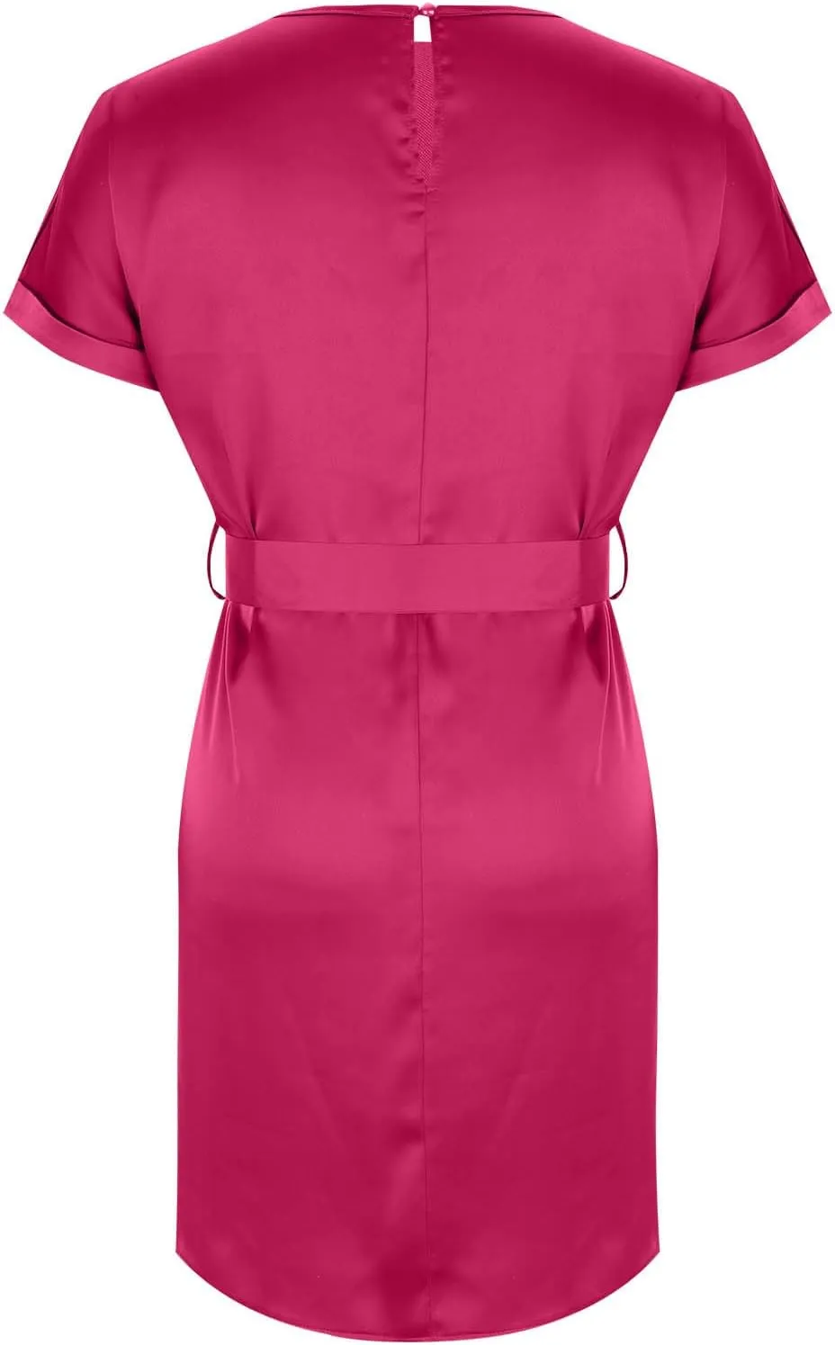 hlysgo Mini Dresses for Women Casual Loose Fit Short Sleeve Crew Neck Party Dress Trendy Silk Satin Tie-Belt Going Out Dress