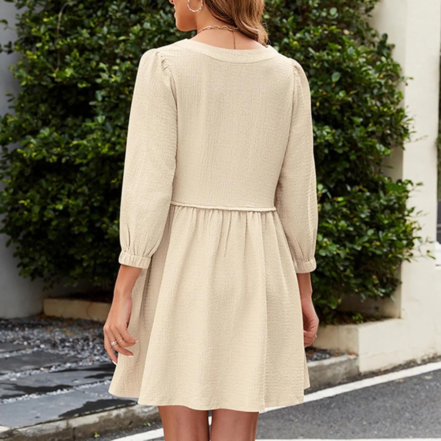 hlysgo Women's Casual Dresses Summer Loose Fit Vacation Mini Dress Trendy 3/4 Sleeve Crew Neck Beach Dress with Pockets