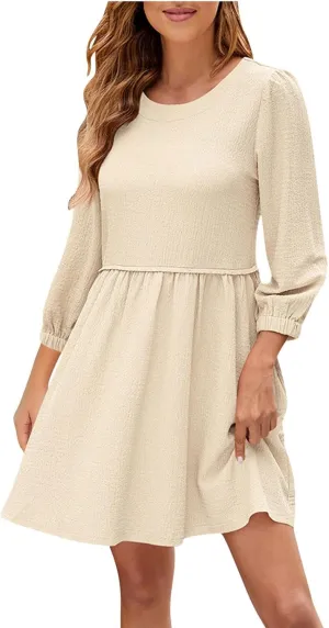 hlysgo Women's Casual Dresses Summer Loose Fit Vacation Mini Dress Trendy 3/4 Sleeve Crew Neck Beach Dress with Pockets