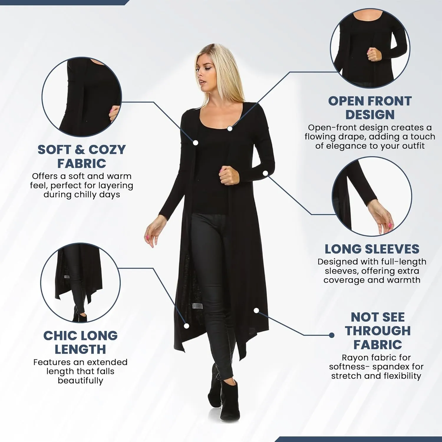 Isaac Liev Women Cardigans Casual Essential Long Maxi Extra Duster Open Front Long Sleeve Lightweight Cardigan