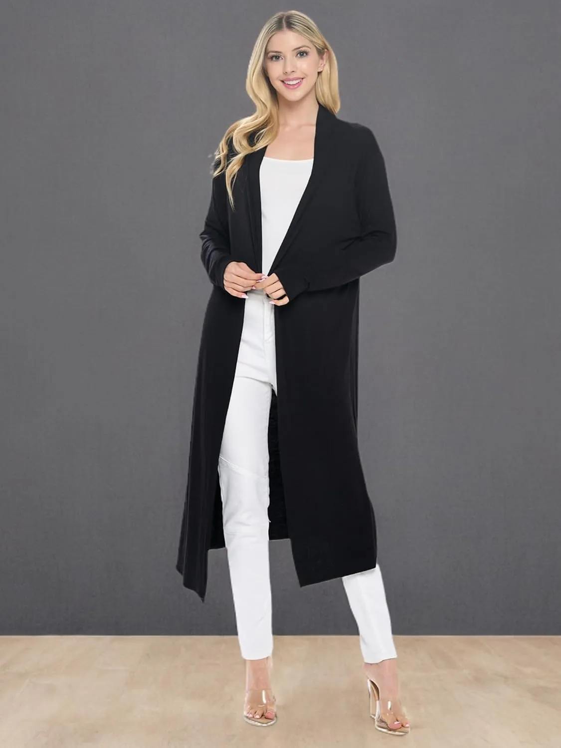 Isaac Liev Women Cardigans Casual Essential Long Maxi Extra Duster Open Front Long Sleeve Lightweight Cardigan