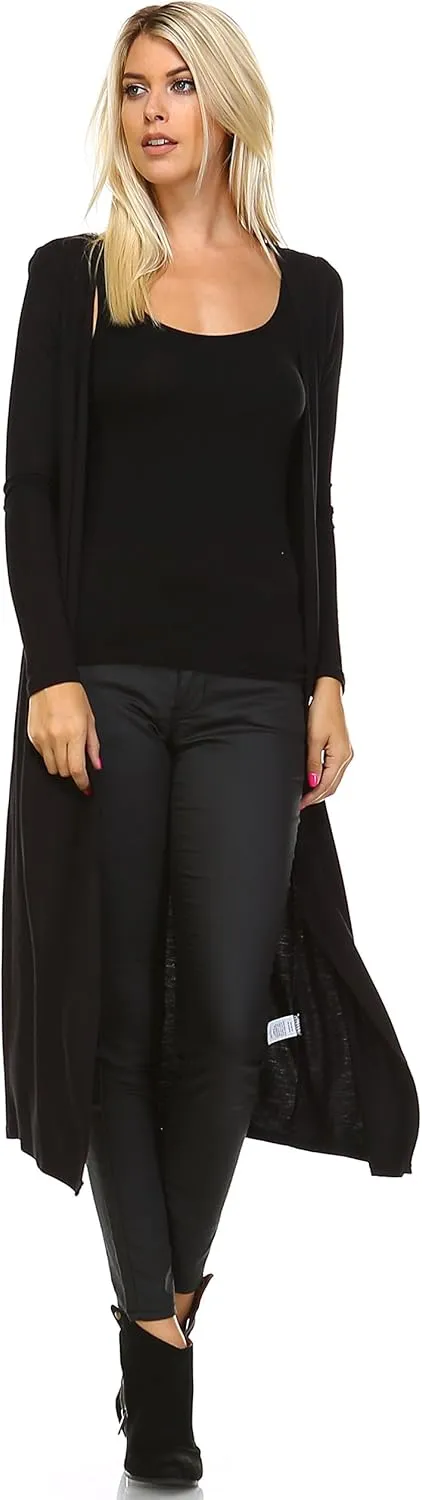 Isaac Liev Women Cardigans Casual Essential Long Maxi Extra Duster Open Front Long Sleeve Lightweight Cardigan