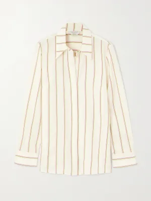 Ivory striped wool and silk-blend twill shirt