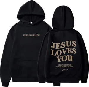 Jesus Loves You Hoodie Women Oversized Christian Hoodies Pullover Faith Jesus Sweatshirt Letter Graphic Hoodies Sweatshirts