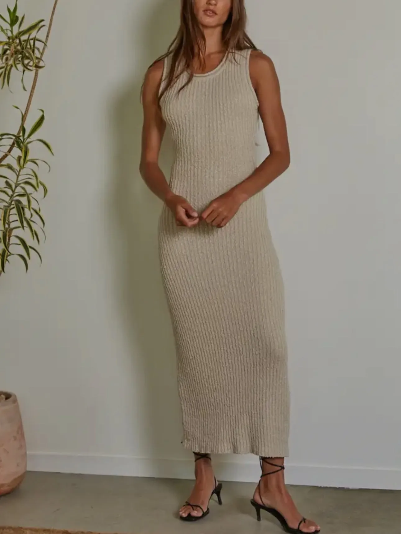 Knit Dress Ribbed Sleeveless BodyCon in Dove Grey By Together