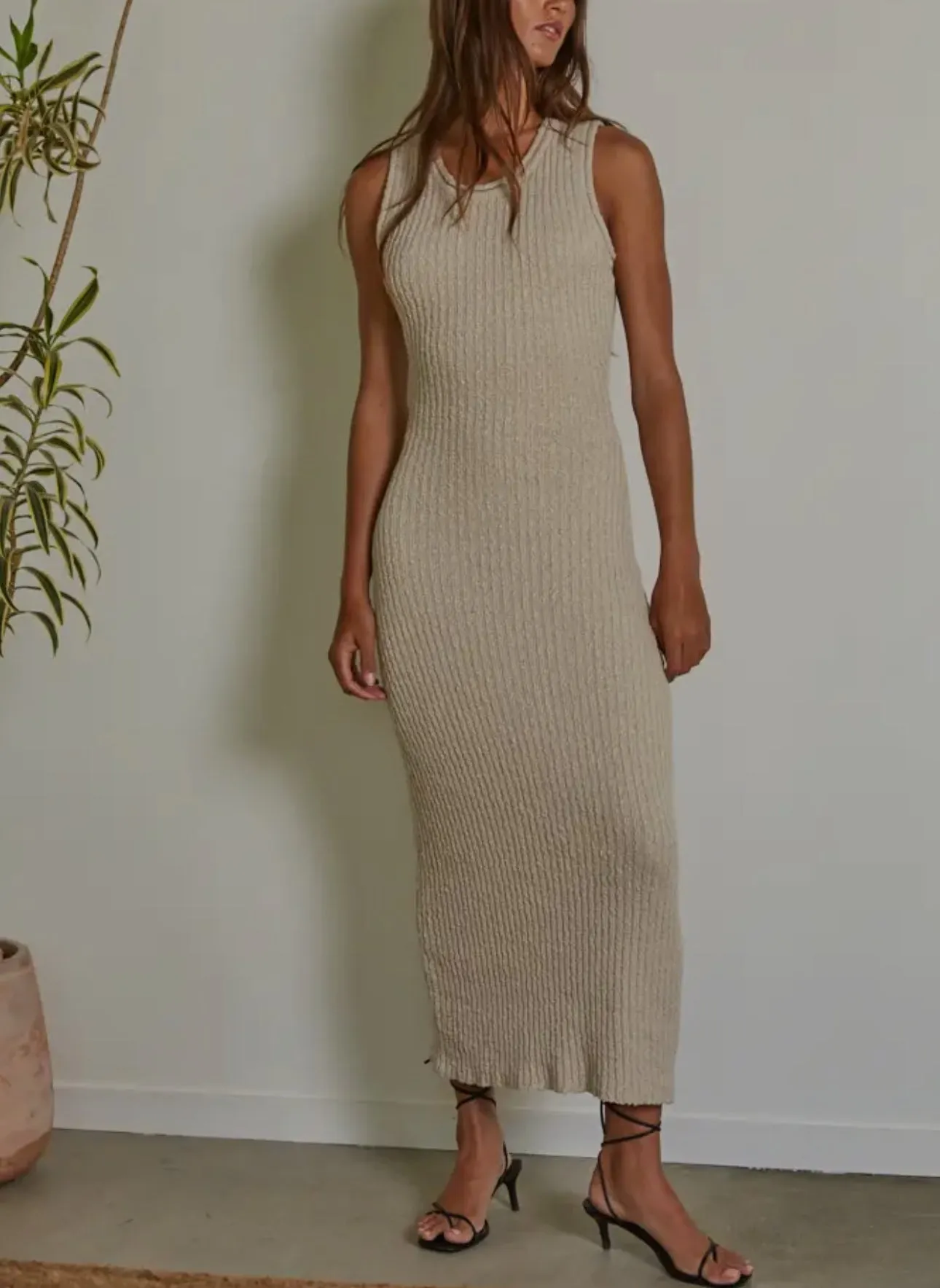 Knit Dress Ribbed Sleeveless BodyCon in Dove Grey By Together