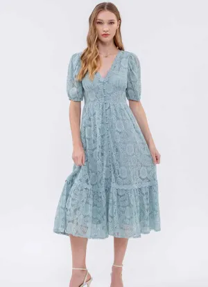 Lace Detailed Midi Dress in Lt. Teal by Blu Pepper