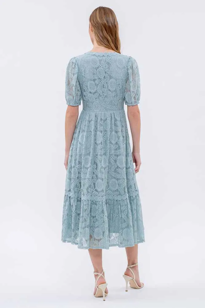 Lace Detailed Midi Dress in Lt. Teal by Blu Pepper