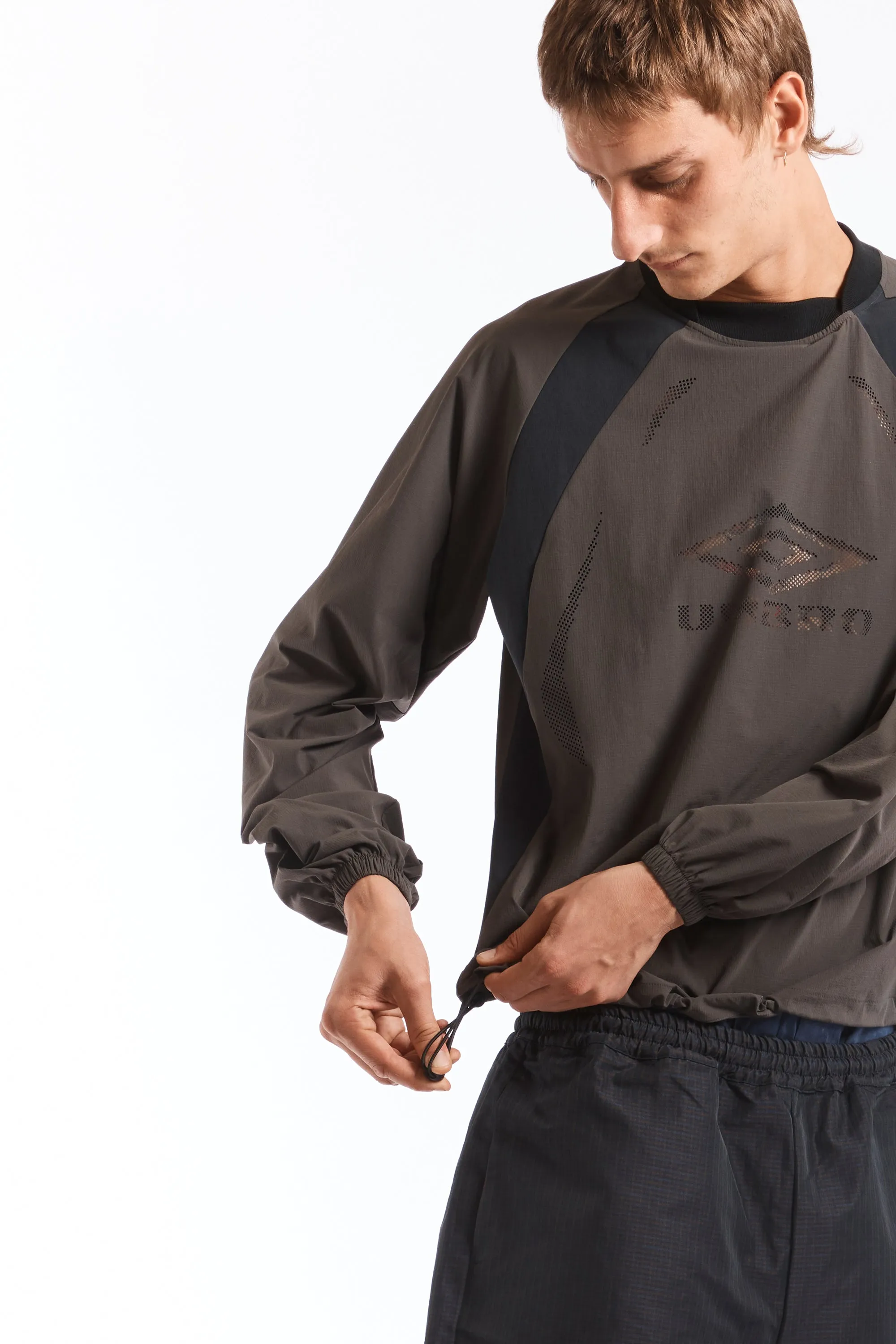 Lasered Nylon Crewneck Grey Black