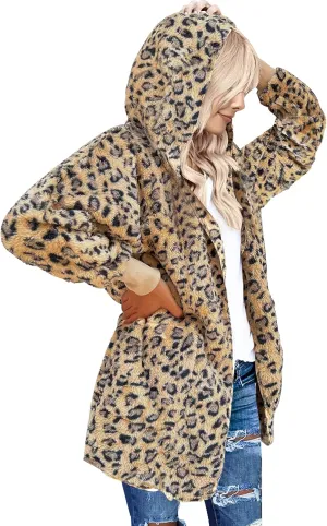 LookbookStore Womens Cardigan 2024 Winter Oversized Open Front Fleece Hooded Draped Pockets Jacket Coats