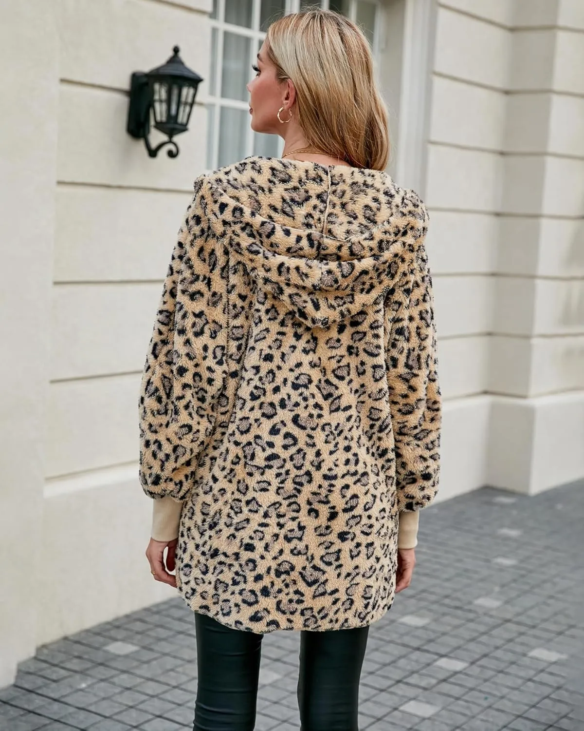 LookbookStore Womens Cardigan 2024 Winter Oversized Open Front Fleece Hooded Draped Pockets Jacket Coats