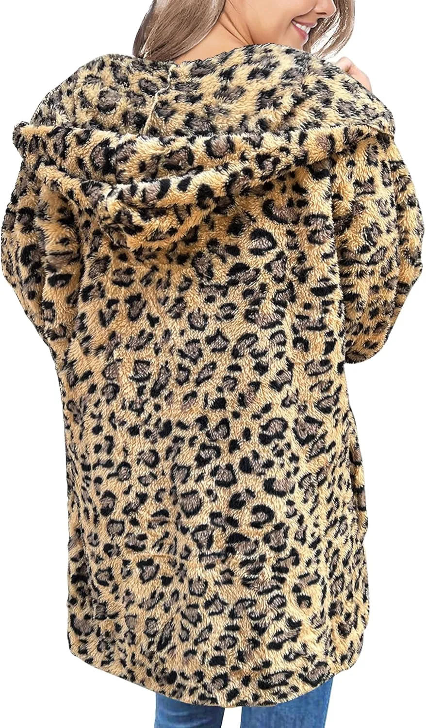 LookbookStore Womens Cardigan 2024 Winter Oversized Open Front Fleece Hooded Draped Pockets Jacket Coats