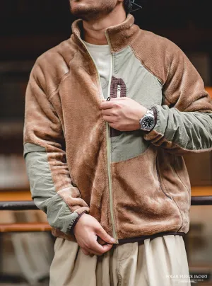 Maden Vintage Polar Fleece Color-blocking Jackets Windbreak Outdoor Warm Jacket Men's Autumn and Winter Casual Coats Soft Tops