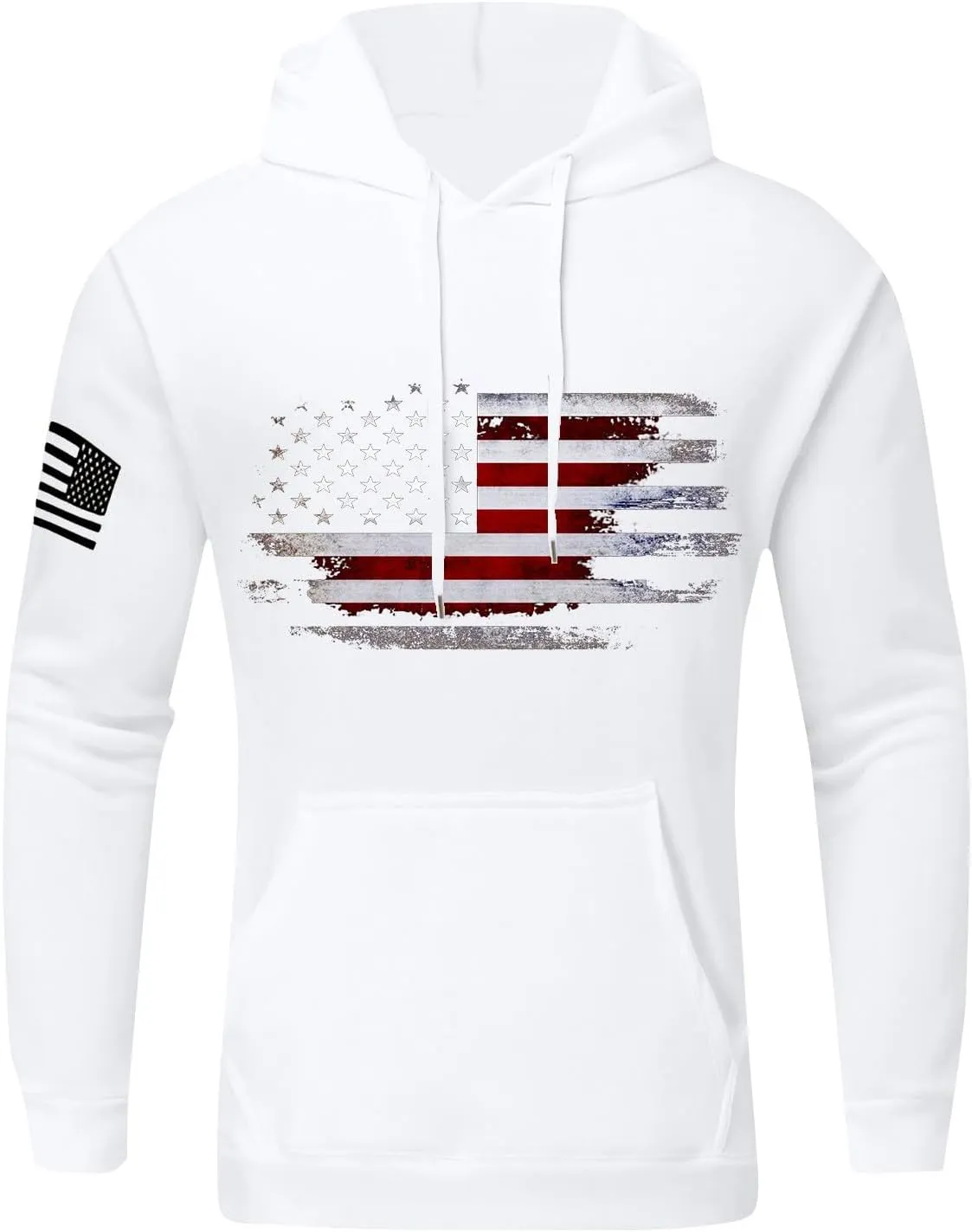 Men Big and Tall Hoodie Long Sleeve USA Flag Graphic Printed Patriotic Hooded Sweatshirt with Pocket
