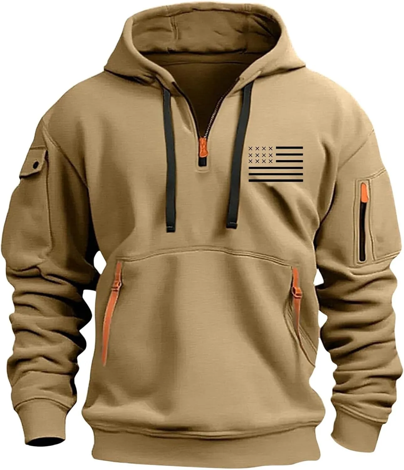 Men'S 1/4 Zip-Up Hoodies With Pockets Featuring A Pullover Design And An American Flag Print Hoodie Top