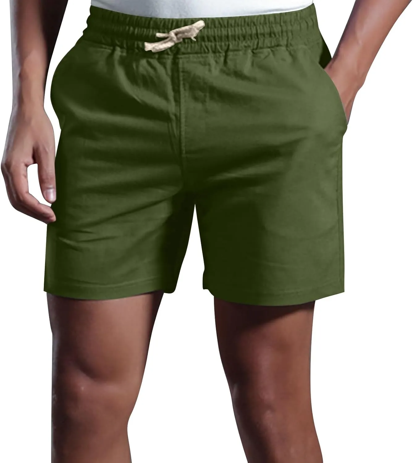 Men's Linen Shorts Casual Cotton Lightweight Elastic Waist Drawstring 2025 Summer Shorts with Pockets