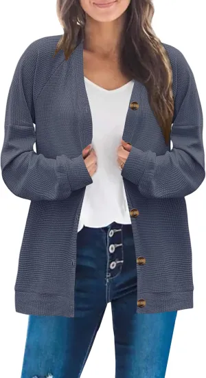 MOLERANI Women Cardigan Sweaters V Neck Button Open Front Waffle Knit 2024 Fall Loose Oversized Lightweight Cardigans