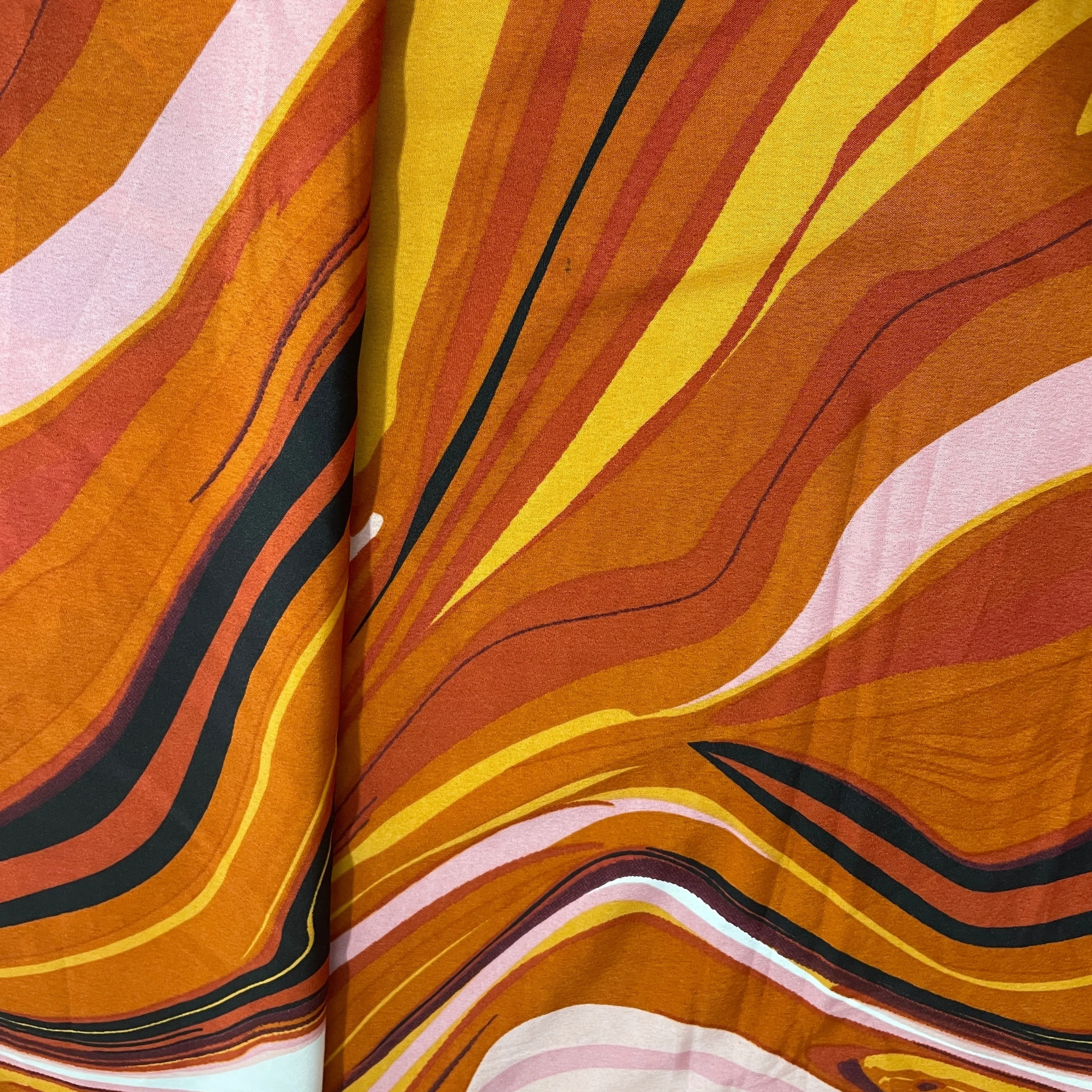 Multicolor Abstract Print Satin Fabric
