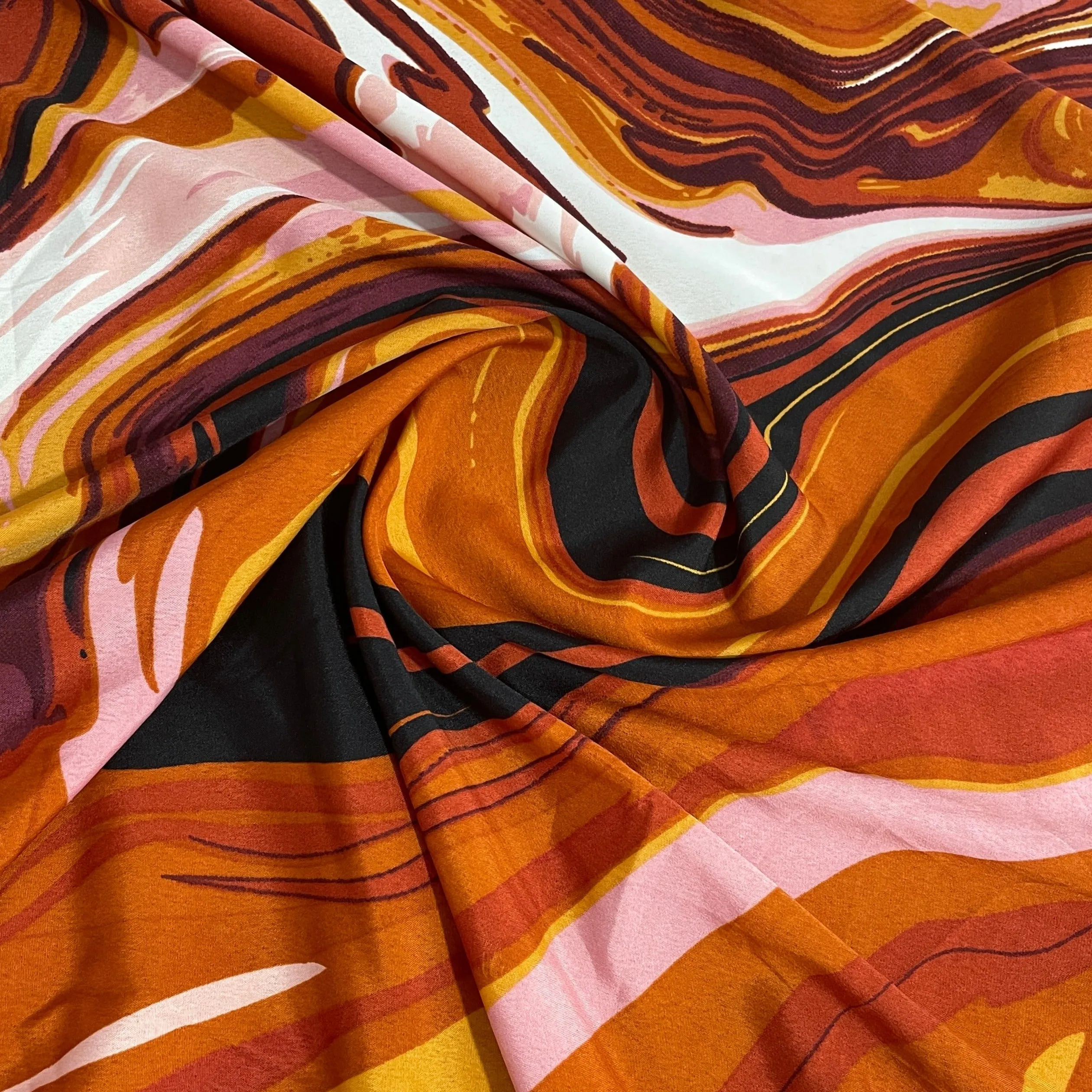 Multicolor Abstract Print Satin Fabric