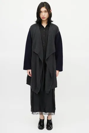 Navy & Grey Wool Belted Cardigan