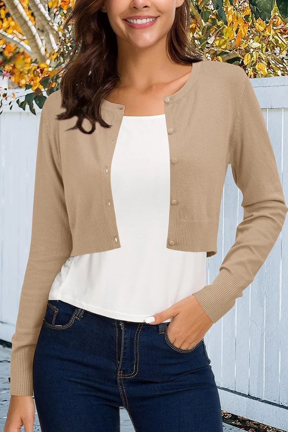 Newshows Cropped Cardigan Sweaters for Women 2025 Crew Neck Button Down Open Front Knit Bolero Shrugs