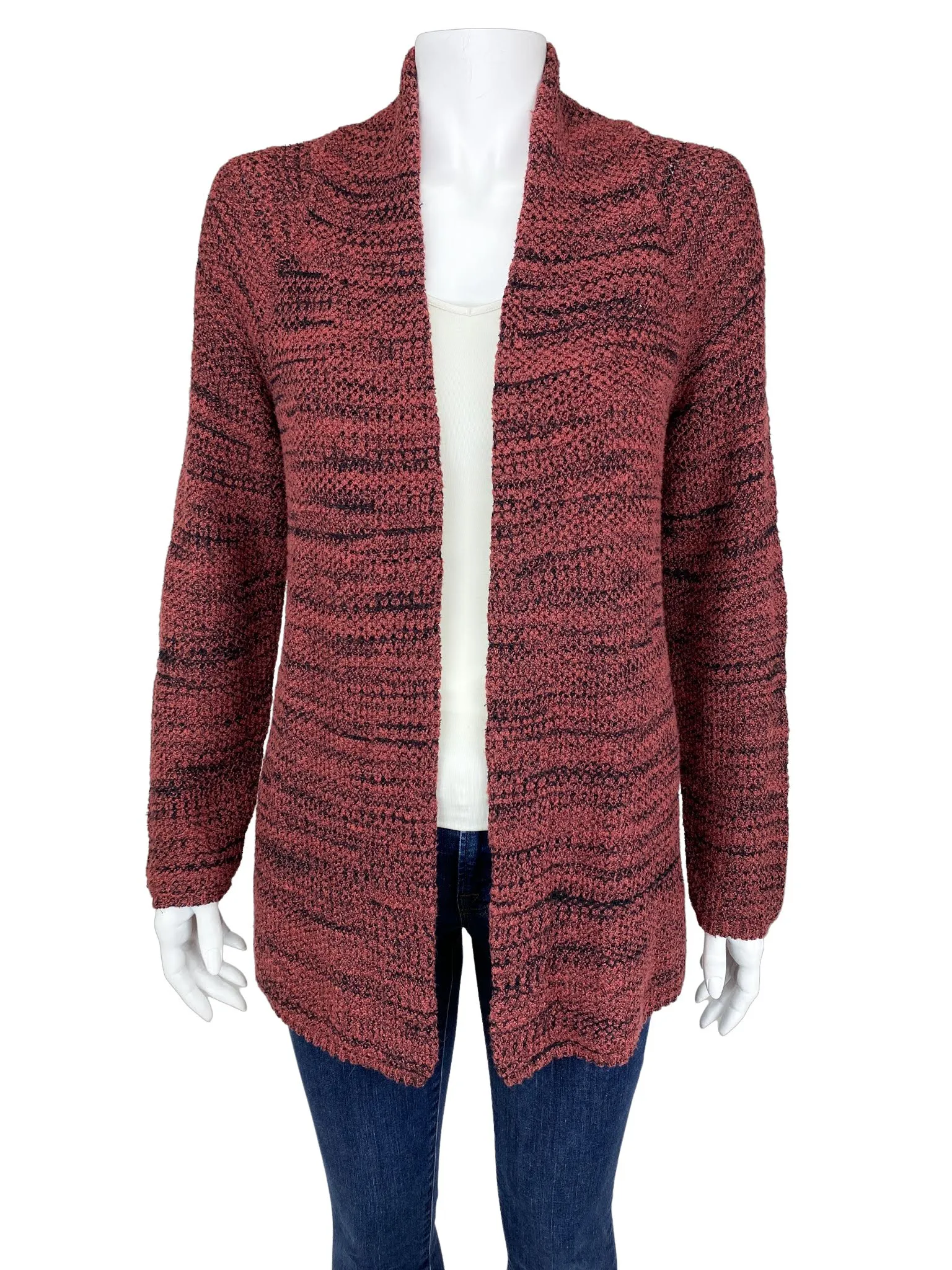 Nic Zoe, Women's Boucle Open Cardigan Sweater, Deep Rose/Black, Size M