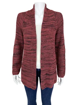 Nic Zoe, Women's Boucle Open Cardigan Sweater, Deep Rose/Black, Size M